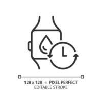 2d pixel perfect bewerkbare zwart SmartWatch met water icoon, geïsoleerd monochromatisch vector, dun lijn illustratie vertegenwoordigen metabolisch Gezondheid. vector