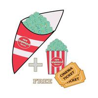 popcorn groen met ticket bioscoop illustratie vector