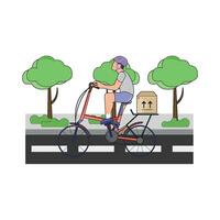 levering in fiets met in tuin weg illustratie vector