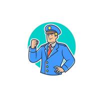 retro Politie mascotte tekenfilm illustratie. Mens in Politie officier pak met een duimen omhoog houding. vector illustratie.
