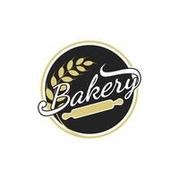 bakkerij logo ontwerp idee met tarwe cirkel vector sjabloon en etiket