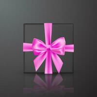 realistisch zwart geschenk doos met roze boog en lintje. element voor decoratie geschenken, hartelijk groeten, vakantie. vector illustratie