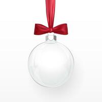 glas transparant Kerstmis bal met rood boog. Kerstmis glas bal Aan wit achtergrond. vakantie decoratie sjabloon. vector illustratie