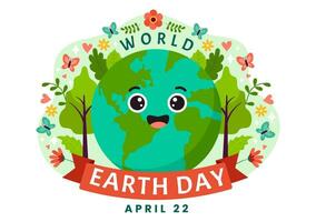 wereld aarde dag vector illustratie Aan april 22 met wereld kaart en planten of bomen voor vergroening bewustzijn in milieu vlak tekenfilm achtergrond