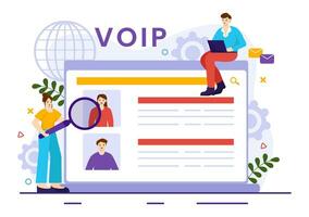 voip of stem over- internet protocol vector illustratie met telefonie regeling technologie en netwerk telefoon telefoontje software in vlak achtergrond