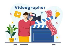 videograaf Diensten vector illustratie met Vermelding video productie, film, uitrusting en bioscoop industrie in vlak tekenfilm achtergrond