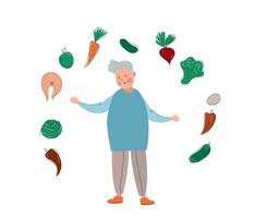 oud Mens aan het eten gezond voedsel infografisch. mensen levensstijl concept. vector