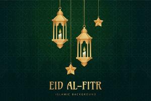 eid mubarak groet kaart met hangende lantaarns en sterren vector