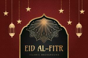 eid al fitr achtergrond met lantaarns en sterren vector