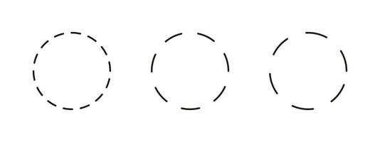 stippel cirkel vlak pictogrammen. reeks van gebroken ringen. stippel ring symbool. gemakkelijk stippel ronde lijnen. abstract monochroom grafisch element. ronde besnoeiing lijn. vector sjabloon. eps.