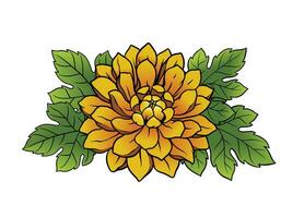 illustratie van geel chrysant bloem met bladeren vector