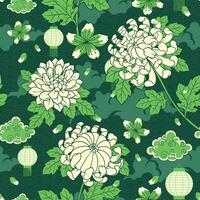 hand- getrokken van chrysant bloem naadloos patroon vector