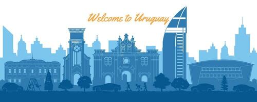 Uruguay beroemd oriëntatiepunten in situatie van downtown door silhouet stijl vector