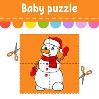 baby puzzel. gemakkelijk niveau. flash kaarten. besnoeiing en Speel. kleur werkzaamheid werkblad. spel voor kinderen. tekenfilm karakter. vector illustratie.