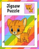 puzzel spel voor kinderen. decoupeerzaag stukken. kleur werkblad. werkzaamheid bladzijde. tekenfilm stijl. vector illustratie.