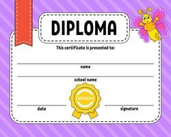 diploma certificaat sjabloon. voor school- en peuter. voor kinderen en kinderen. vector illustratie.