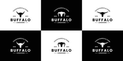 Longhorn buffel stier logo ontwerp retro voor bedrijf en boerderij vector