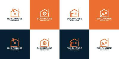 bouwen huis, huis gebouw logo ontwerp verzameling. bouwen huis met creatief combinatie logo vector