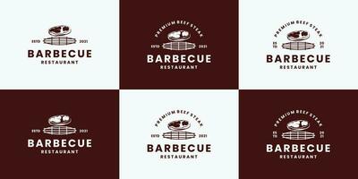 reeks van barbecue, rundvlees steak logo ontwerp wijnoogst retro stijl vector