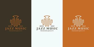 Golf muziek- jazz- logo ontwerp sjabloon voor musicus, musical instrument winkel vector