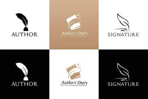 reeks van schacht handtekening logo ontwerp. minimalistische veer inkt logo sjabloon. vector