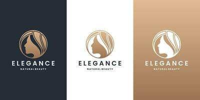 vrouwelijk luxe vrouw logo ontwerp. salon logo sjabloon met gouden kleur vector