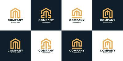 modern huis combineren met brief m logo ontwerp verzameling. vector