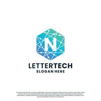 modern brief n technologie logo ontwerp met helling kleur vector