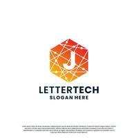 modern brief j technologie logo ontwerp met helling kleur vector