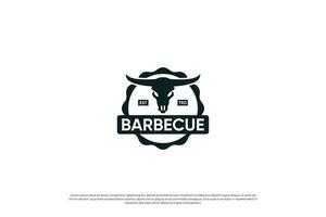 barbecue, steak huis restaurant logo ontwerp. wijnoogst embleem, label, insigne sjabloon. vector