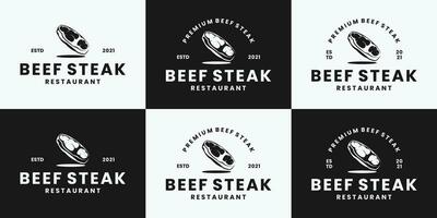 creatief bundel vers rundvlees steak logo ontwerp retro stijl. vector