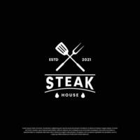 steak huis, rundvlees steak logo ontwerp wijnoogst voor restaurant bedrijf vector