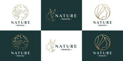 vrouw logo met natuurlijk schoonheid concept. spa, salon bedrijf logo verzameling. vector