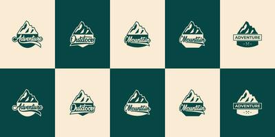 reeks van berg avontuur logo, berg reizen insigne, retro berg ontwerp. vector