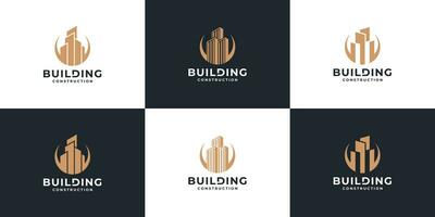 reeks van abstract gebouw logo ontwerp. echt landgoed logo verzameling met gouden kleur. vector