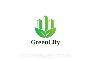 groen stad logo ontwerp. eco stad logo sjabloon. symbool icoon voor residentieel, appartement en stad. vector