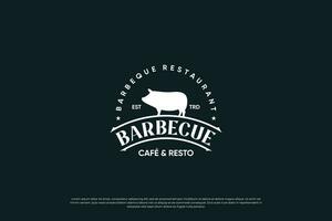wijnoogst etiket barbecue, logo ontwerp voor restaurant of vlees op te slaan. vector