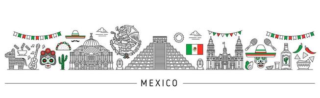 Mexico silhouet. Mexicaans reizen oriëntatiepunten vector