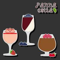 illustratie Aan thema vers fruit smakelijk gelei panna cotta van divers ingrediënten vector