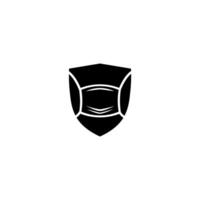 schild met masker vector logo. logo geschikt voor preventief van virus. covid19, bacteriën, stof, slijm en speeksel.