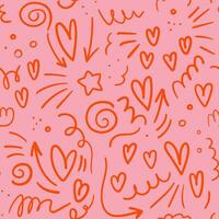 naadloos patroon van harten en kronkels voor Valentijnsdag dag, hand- getrokken vector