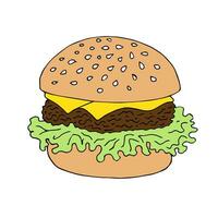 vector hand- getrokken tekening schetsen gekleurde hamburger