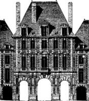 Parijs Koninklijk paleis facade officieel de groots rooster wijnoogst gravure. vector