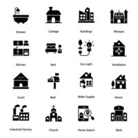huizen en huizen glyph pictogrammen pak vector
