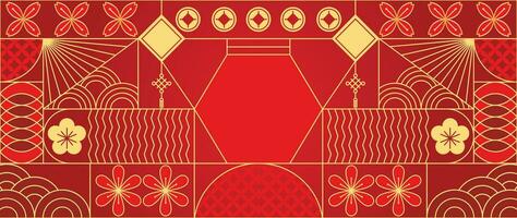gelukkig Chinese nieuw jaar achtergrond vector. jaar van de draak ontwerp behang met bloem, hangen, munt, Chinese patroon. modern luxe oosters illustratie voor omslag, banier, website, decor. vector