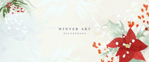 winter achtergrond vector. hand- geschilderd waterverf en goud borstel textuur, bloem en botanisch bladeren hand- tekening. abstract kunst ontwerp voor behang, muur kunst, omslag, bruiloft. nodig uit kaart. vector