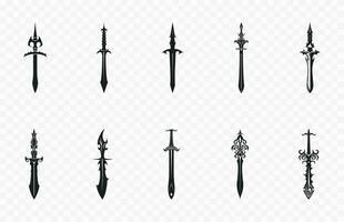 middeleeuws zwaard vector silhouet set, middeleeuws wapen zwart silhouetten bundel