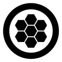 zeshoekig technologie concept zeshoek zes items bij zo geometrie zes zijdig veelhoek icoon in cirkel ronde zwart kleur vector illustratie beeld solide schets stijl