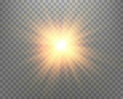 oranje zonlicht lens gloed, zon flash met stralen en schijnwerper. gloeiend barsten explosie. vector illustratie.