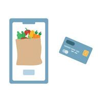 bestellen voedsel online kruidenier boodschappen doen van mobiel vector
